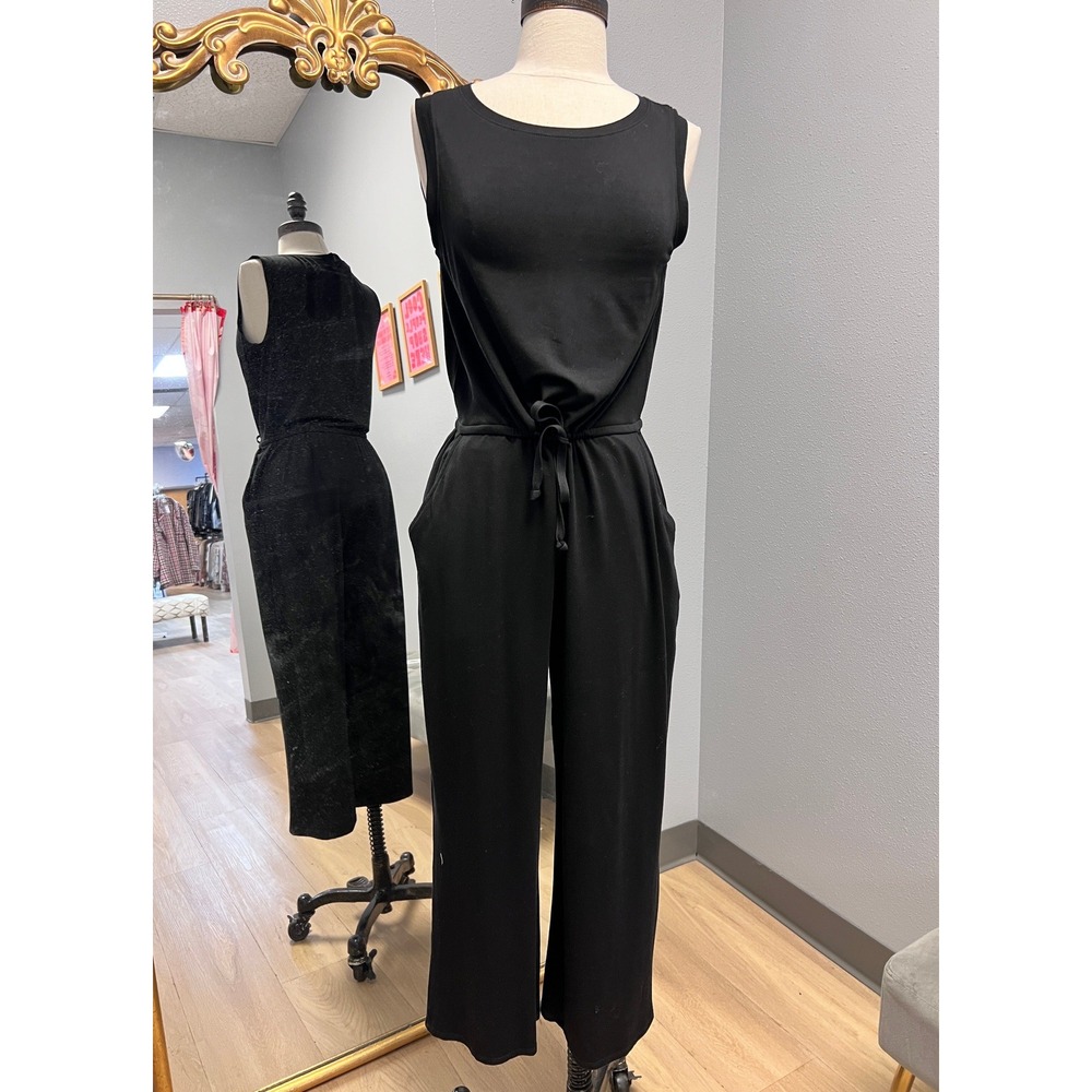Eileen Fisher Jumpsuit Women XS Black Excellent Tencel Drawstring Wide Leg